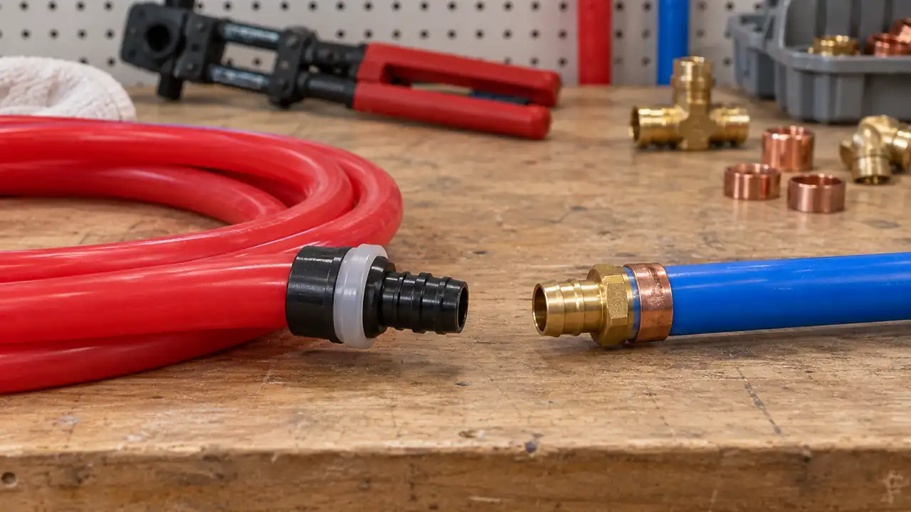PEX A and PEX B compared side by side with their plumbing connections visible.
