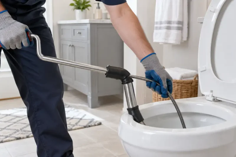 Toilet Augers shown in a residential plumbing installation.