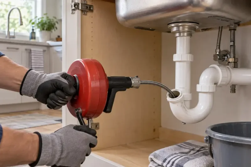 Drain Snakes for Kitchen Sinks shown in a residential plumbing installation.