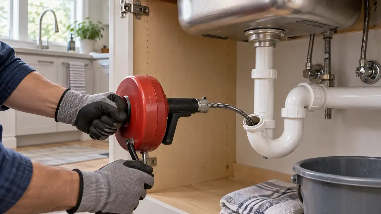 Drain Snakes for Kitchen Sinks shown in a residential plumbing installation.